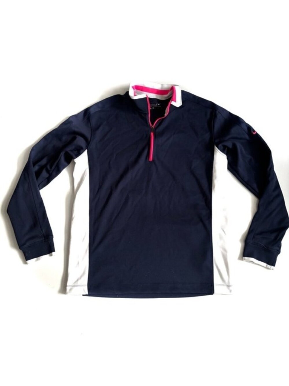 Nike Golf Navy Blue with Pink & White Accent Detail Long Sleeve Polo Top - M